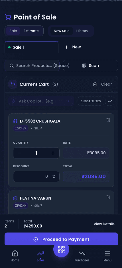 HisabLekha POS screen