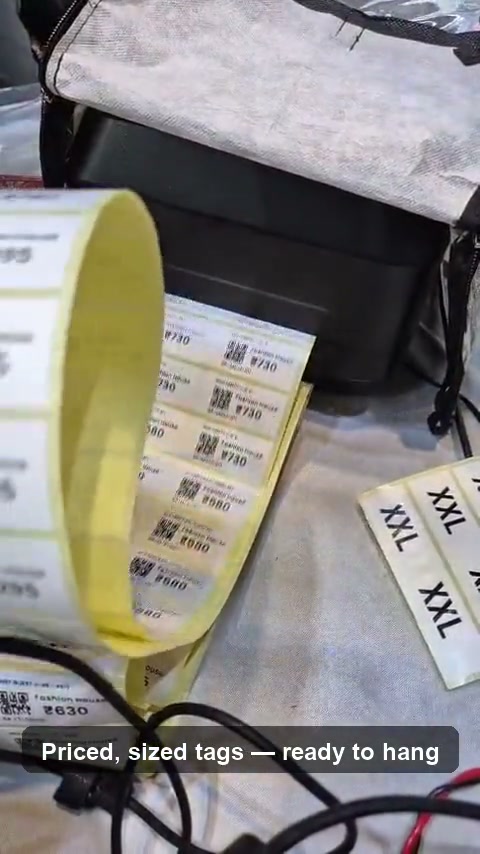 Printed, priced, and sized barcode labels for unstitched suits